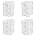 Sterilite Clearview Small Clear Plastic Stackable 5 Drawer Storage System for Desktop and Drawer Household Organization for Stationary or Pens, 4 Pack