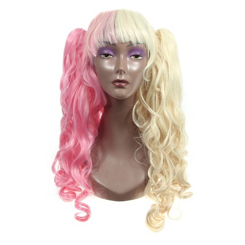 Unique Bargains Wigs Wigs for Women with Wig Cap Long Hair Yellow Pink 24