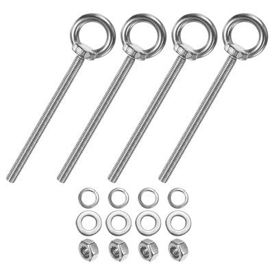 Unique Bargains Stainless Steel Durable Rust-Resistant Eyebolts with Nuts Washers Male Screw for Fastening 10 Pcs