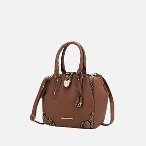 MKF Collection Lorena Snake embossed Women’s Satchel Bag by Mia K- Taupe - 1 of 4