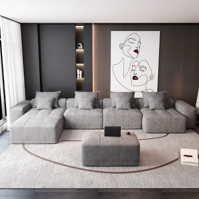 8 PCS Oversized Modular Sofa, 4 Seat DIY Layout Design Sofa with Chaise Lounges and Armrests and Ottomans, Tufted Sofa with Pillows-Coolbibila