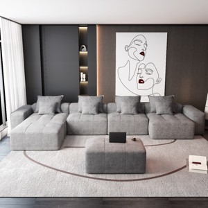 8 PCS Oversized Modular Sofa, 4 Seat DIY Layout Design Sofa with Chaise Lounges and Armrests and Ottomans, Tufted Sofa with Pillows-Coolbibila - 1 of 4