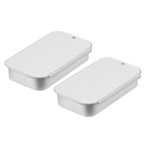 Unique Bargains Tinplate Frosted Hinged Lid Portable Storage Containers 2.4" x 1.3" Silver 2 Pcs - 1 of 4