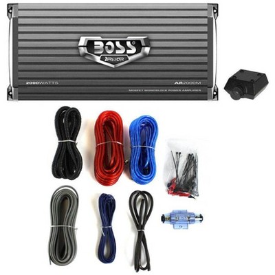 Boss Audio AR2000M 2000W MONO A/B Car Amplifier Remote & 8 Gauge Amp Install Kit