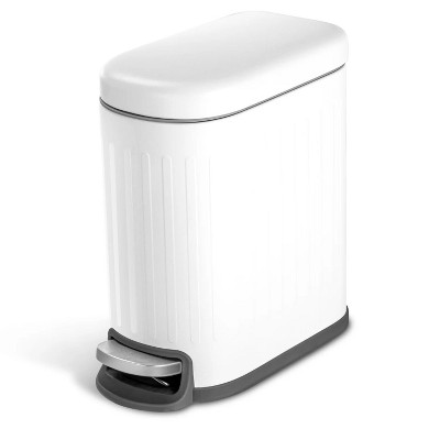 LunaLulinlk 1.3 Gallon Trash Can in White Stainless Steel, 5 Liter for Bathroom and Office