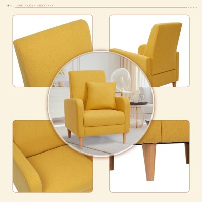 Yellow Rubberwood Upholstered Scandinavian Accent Chair