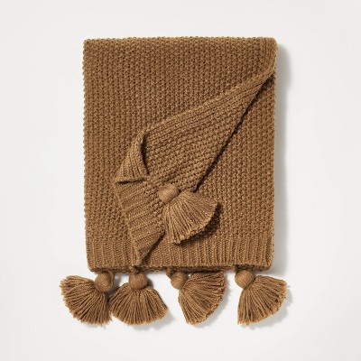 Pointelle Knit Blanket with Fringe, Delicate Throw