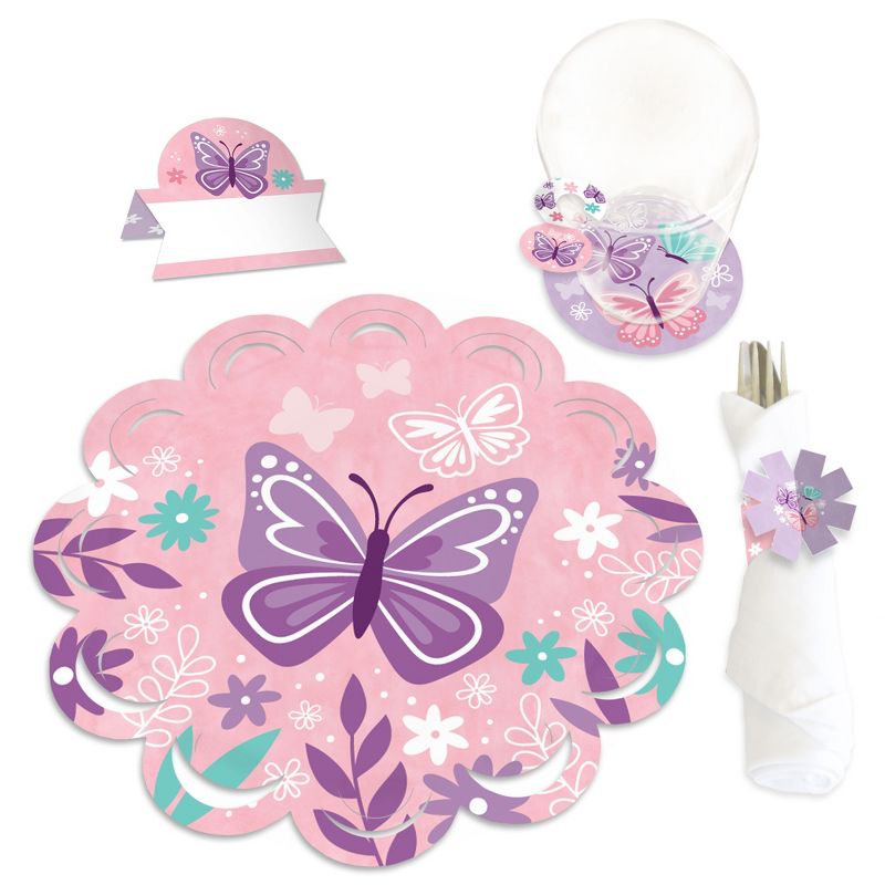 Big Dot of Happiness Beautiful Butterfly Floral Baby Shower or Birthday Party Paper Charger and Table Decorations Chargerific Kit Place Setting for 8, 1 of 9