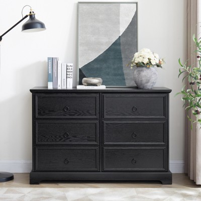 ALEXOUN 6-Drawers Dresser,Farmhouse Wooden Dressers & Chests of Drawers with Spacious Storage for Closet Organizer,Living Room,Bedroom