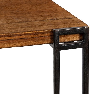 Lintz Rustic Caramel Wood and Black Metal Three-Tier Tea Table