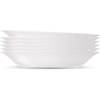 Bormioli Rocco 6-Piece White Moon 9 Inch Pasta Bowls Tempered Opal Glass Dishes, Dishwasher & Microwave Safe, Made In Spain