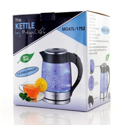 MegaChef 1.8L Silver Glass and Stainless Steel Electric Tea Kettle