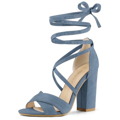 Allegra K Women's Open Toe Crisscross Block Heeled Lace Up Sandals