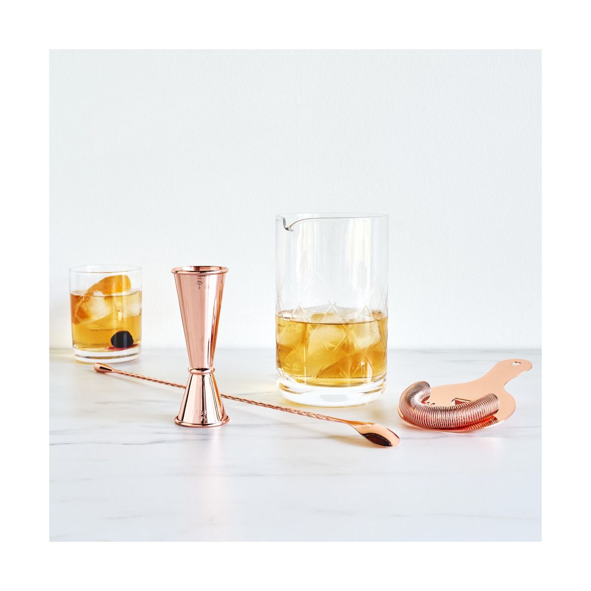 Viski 4-Piece Bartender Kit for Craft Cocktails, Coffee & Dessert Cocktails, Bar Essentials, Mixing Glass, Strainer, Double Jigger & Barspoon, Copper - thumbnail 7