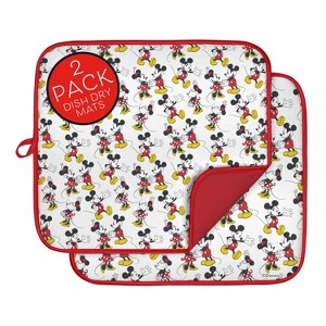 LunaLulinlk Dish Drying Mats, Mickey & Minnie Print Red Mesh Back, Ultra Absorbent 16” x 18” Counter Drying Mat, 2 Count - 1 of 4