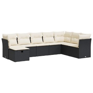 vidaXL Garden Sofa Set Black, Cream White PE Rattan, Powder-Coated Steel - 1 of 4