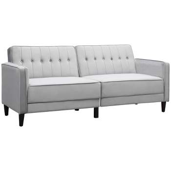 HOMCOM Convertible Sleeper Sofa, Futon Sofa Bed with Split Back Design Recline, Thick Padded Velvet-Touch Cushion Seating and Wood Legs, Light Gray