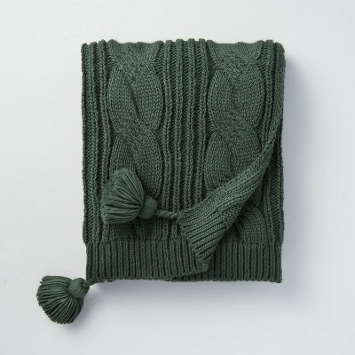 Chunky Cable Knit Throw Blanket Dark Green - Hearth & Hand™ with Magnolia