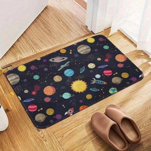 Rocket Planet Print Bathroom Rugs Winter Bath Mat Absorbent Non Slip Bathroom Mat Christmas Soft Floor Carpet 16x20 Inches - 1 of 1
