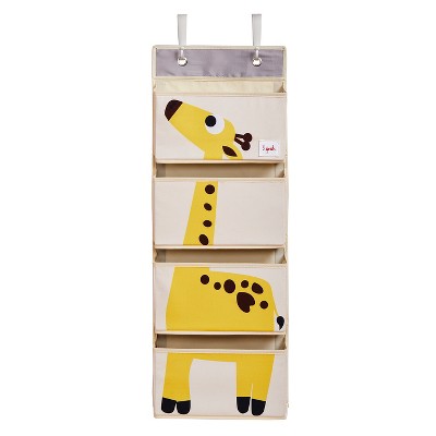 3 Sprouts Children's Nursery Room Over-the-Door Wall Hanging Basket Storage Organizer for Kid's Toys, Diapers, Clothes, and More, Friendly Giraffe