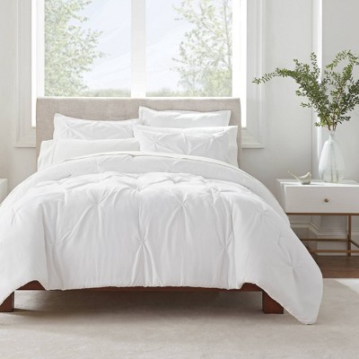 3pc King Simply Clean Pleated Comforter Set White - Serta