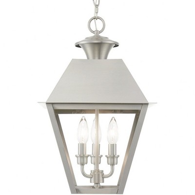 Elegant Brushed Nickel 3-Light Outdoor Pendant with Clear Glass