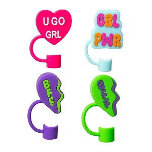 CharCharms 4pk Straw Toppers Pink - 1 of 4