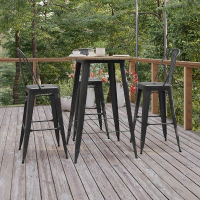 Declan 30" Round Brown Poly Resin Top Black Steel Bar Table