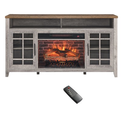 NicBex 55 Inch Fireplace TV Stand Modern Media TV Stand with 2 Glass Doors and Storage Shelf 1500W Heater Electric Fireplace Insert