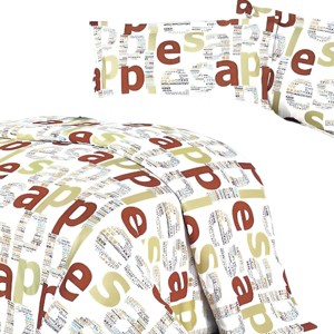 Slickblue Apple Letters Print Bedding Comforter Set, Full/Queen/King All-In-One 5-Piece Set, Playful Style - 1 of 3