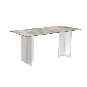 LeisureMod Kova Series Modern Rectangular Dining Table with Sintered Stone/Glass Top and Acrylic Base - 1 of 4