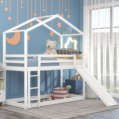 NicBex Twin over Twin Bunk Bed Roof Shape Loft Bed Wooden Bed Frame with Convertible Slide and Ladder, Guardrail, No Box Spring Required