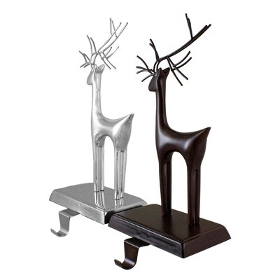 Set of 2 Bronze and Silver Reindeer Stocking Holders