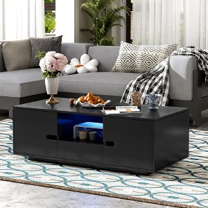PAGED Modern High Gloss Coffee Table with Storage Space and 16 Color LED Lights,47.2" Center Table for Living Room,Office - 1 of 4