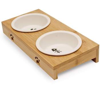 Pfotenolymp Bamboo 2X Cat Food Bowls for Feeding Station