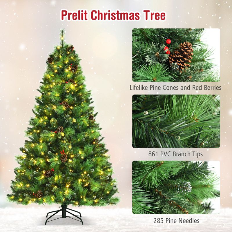 Tangkula 6ft Pre-lit Christmas Tree Artificial Christmas Pine Tree w/ 350 LED Lights & 814 Branch Tips, 3 of 11