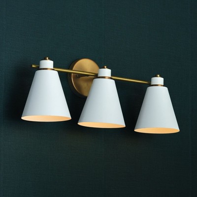 Aged Brass and White Metal 3-Light Vanity Fixture