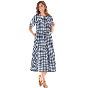 Woman Within Women's Plus Size Short-Sleeve Seersucker Dress - 1 of 4