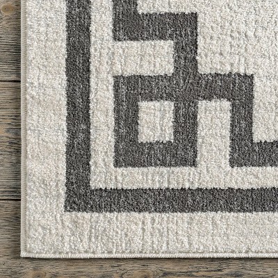 Beige Geometric Border Synthetic Rectangular Area Rug