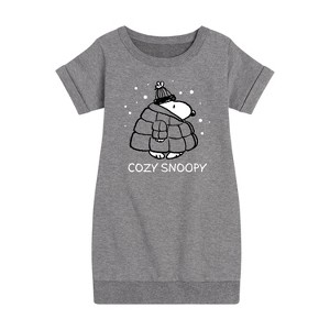 - Peanuts - Cozy Snoopy Graphic Short Sleeve Fleece Dress - 1 of 4