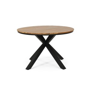 Gulches Patio Dining Tables - Modern Industrial Circular Table with Slat Design - 1 of 4