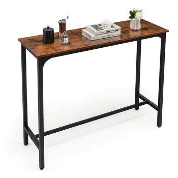Tangkula 48" Rectangular Bar Table Kitchen Dining Table w/ Steel Frame & Adjustable Feet