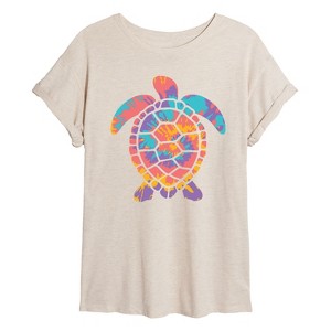 Women's - Instant Message - Tie Dye Turtle Oversized Graphic T-Shirt - 1 of 4