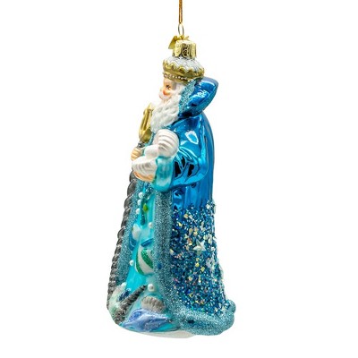 Bellissimo Blue and Silver Glass Santa Ornament