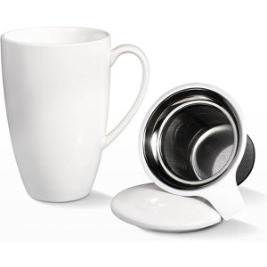 16 Oz Porcelain Tea Cup with Infuser and Lid, Loose Leaf Tea Mug, Microwave Dishwasher Safe Steeping Tea Cup - 1 of 3