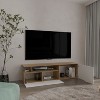 Vynxaria Contemporary Floating 63" Wide TV Stand in Natural Oak and White with Two Cabinets, Six Shelves, and Cable Management - 4 of 4