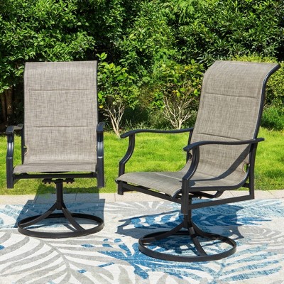 2pk Steel Patio 360 Swivel Padded Arm Chairs With Sling Seat & Back ...