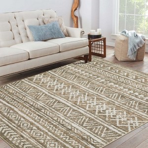 Living Room Vintage Rug, Washable Farmhouse Geometric Area Rug, Non-Slip Backing, Soft Foldable Accent Carpet for Bedroom - 1 of 4