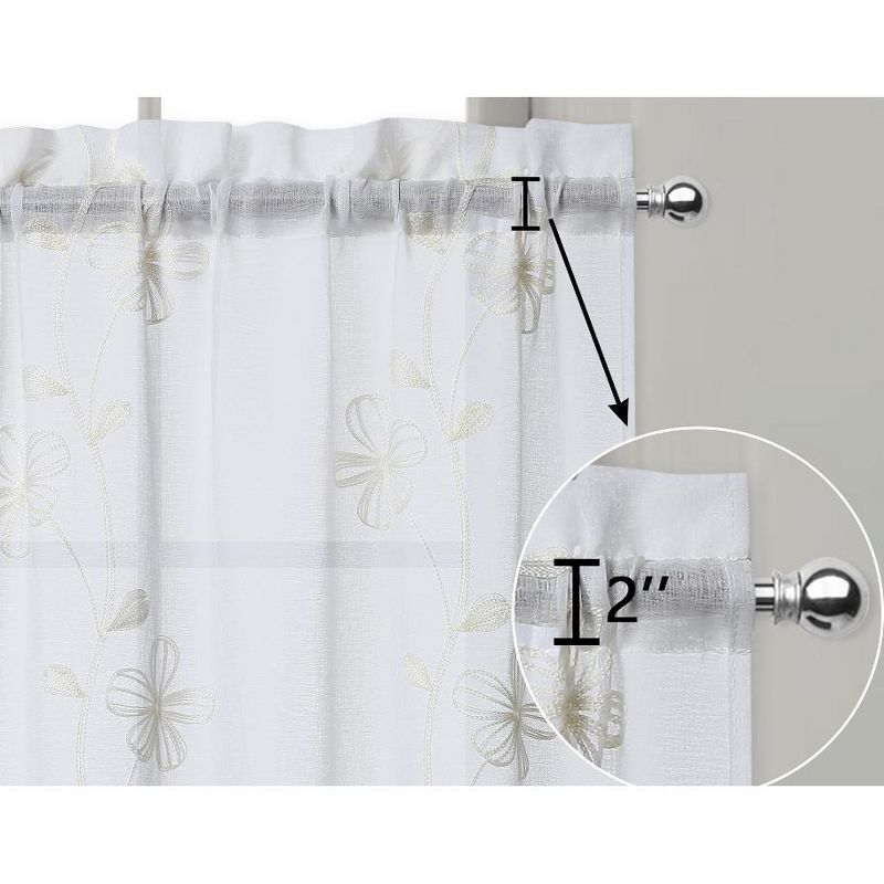 Whizmax Sheer Floral Embroidered Small Curtains Rod Pocket Kitchen Window Treatment, 4 of 6