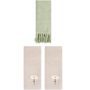 REGALWOVEN 3 Packs Cotton Soft Absorbent Floral Pattern and Solid Hand Towels - 1 of 4